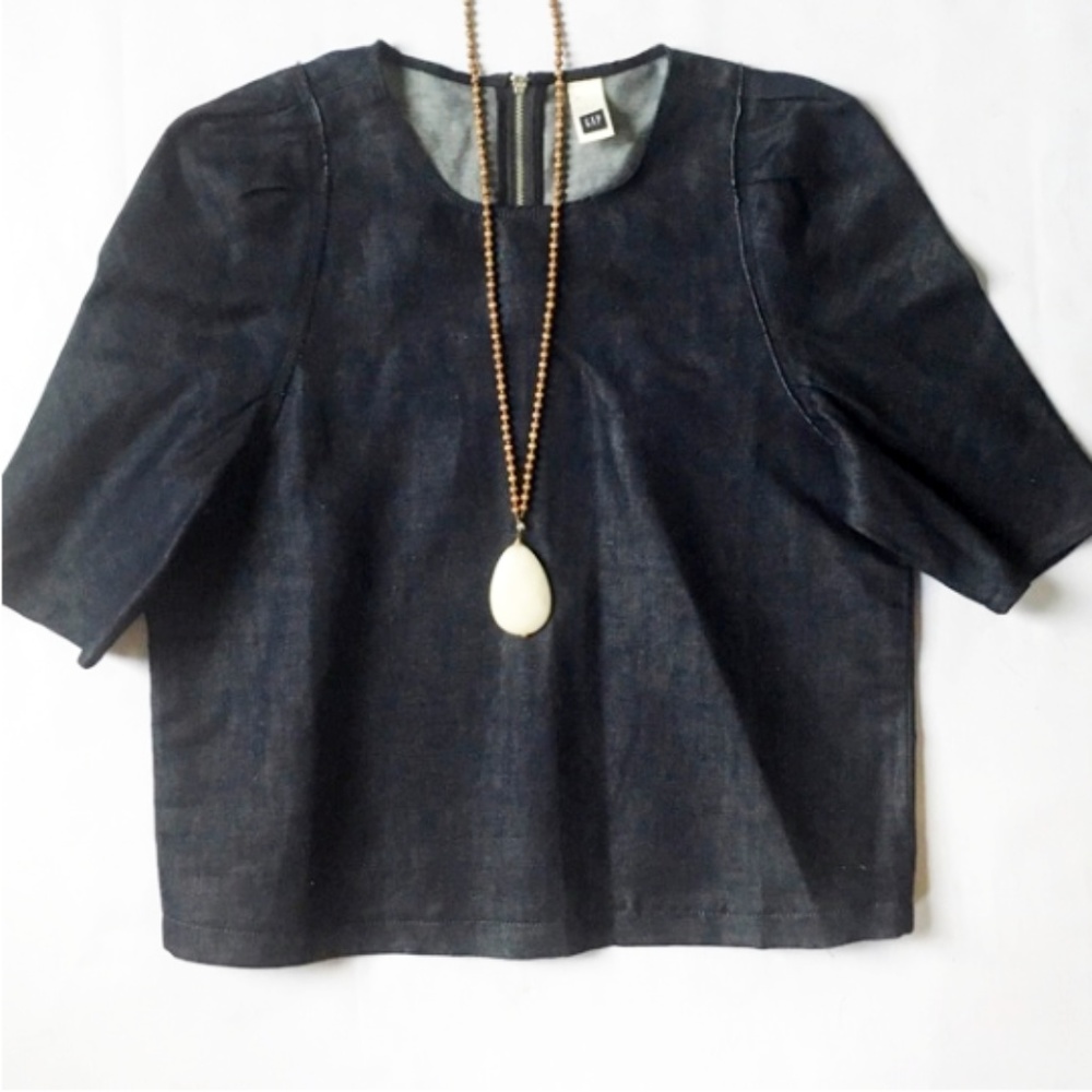 GAP Denim Puff-Sleeve Top M